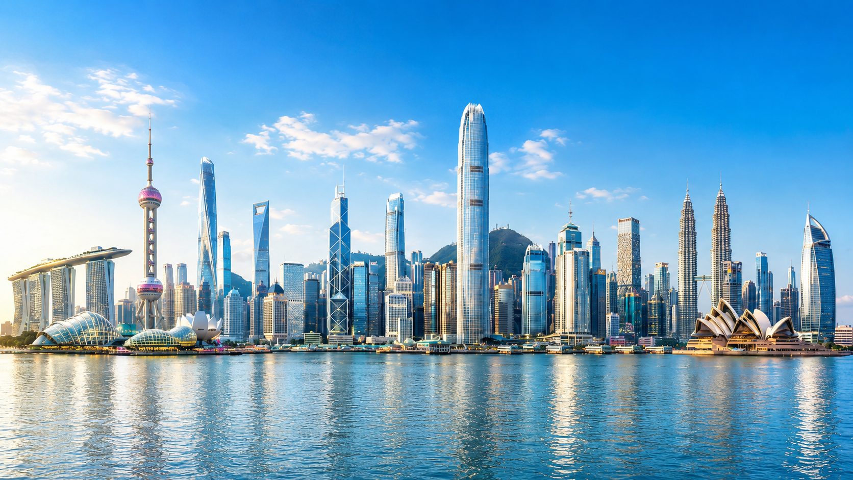 Composite skyline image showing Hong Kong with broader Asia Pacific market references