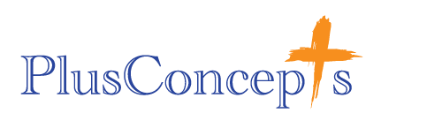 Plus Concepts blue and orange logo